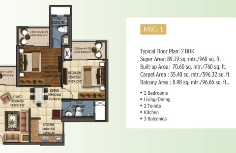 2Bhk 960 Sq.ft Semifurnished For Rent